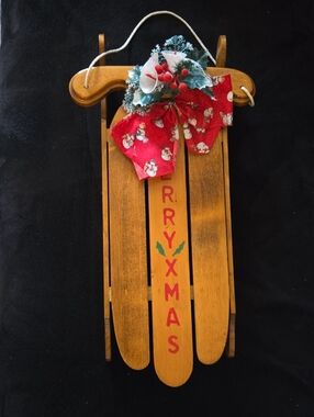 Source Unknown Rustic Wooden Sled with Red Holiday Bow